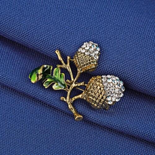 Corn Acorn Fruit Rhinestone Painting Oil Plant Brooches Hat Dress Suit Clothes Lapel Enamel Pin Jewelry Gift For Women Men Kids