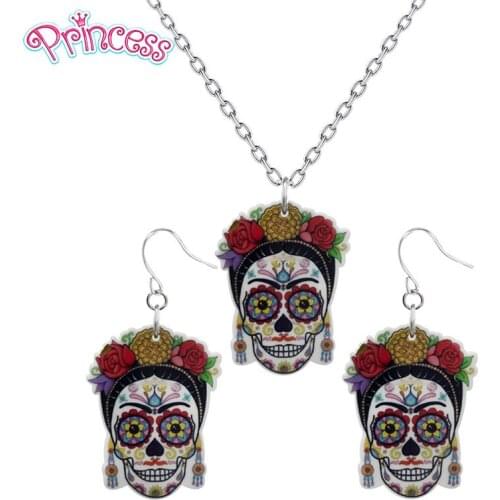 2020 New Fashion Girls Kids Gift Jewelry Acrylic Cute Cartoon Skull Heart Earring Pendant Short Chain Necklace Xma Gift KS177