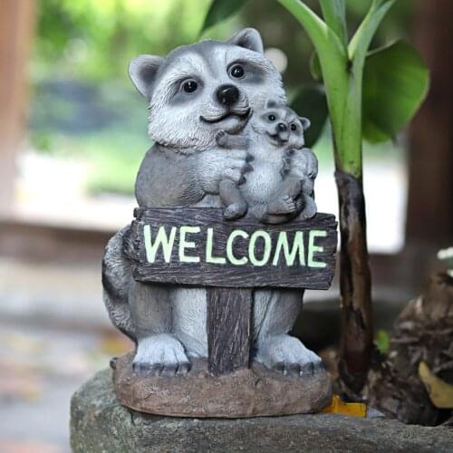 Adorable Garden Raccoon Welcome Statue Outdoor Indoor Porch Yard Decor Art