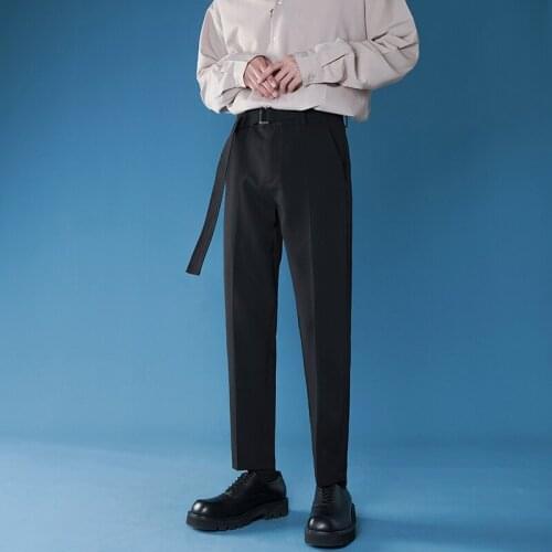 Send Belt Mens Tide Loose Casual Pants Solid Color Trousers Business Design Cotton Formal Black Suit Pants Large Size 28-38