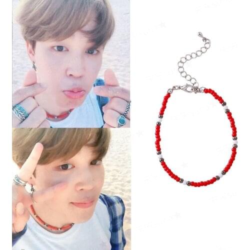 KPOP Necklace Bangtan Boys Jimin Red Chain Choker Necklace Men Women Simple Beads Jewelry Collier Korean Design Accessory