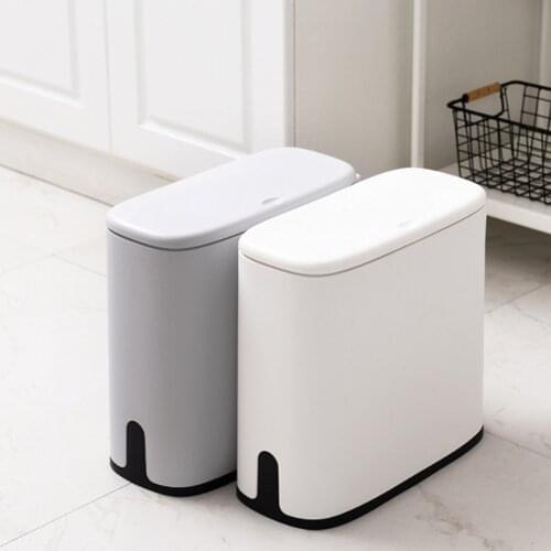 Plastic Multifunction Narrow Type Trash Can Toilet Waste Bin Dustbin Trash bin Basket Garbage Bucket Brush Bathroom Cleaning