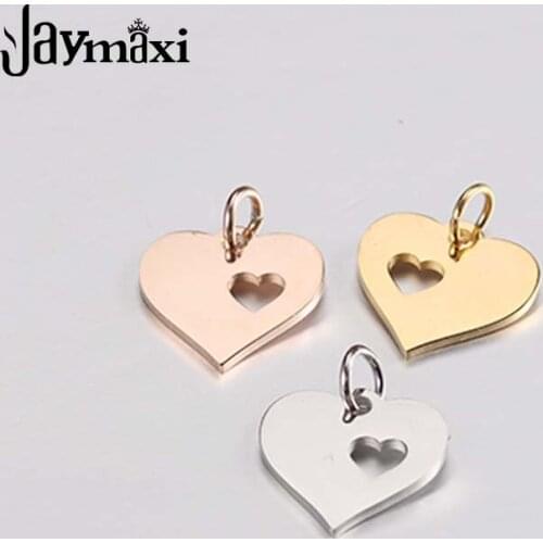 Jaymaxi Hollow Hearts Pendant Mirror Polished Stainless Steel with Jump Ring for Necklace Bracelet Making 20Pieces/lot