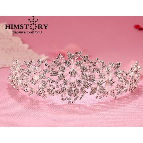 HIMSTORY Cute&Romantic Bridal Tiaras Crown Headband Clear Flower Crystal Rhinestone Pageant Bride Hair Accessories