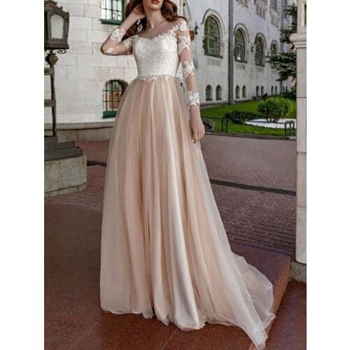 Simple wedding dress 2020 a line v neck long sleeve lace applique tulle bridal gowns beach wedding dresses