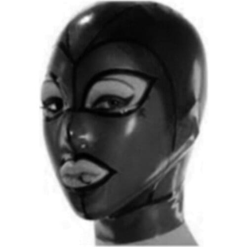 Transparent black latex hood women female exotic latex hoods mask lingerie uniform halloween with back zipper
