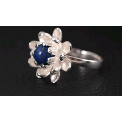 Ruifan Flower Lapis Gemstones Real 925 Sterling Silver Ring for Women Gold/Silver Color Adjustable Pearl Wedding Rings YRI101