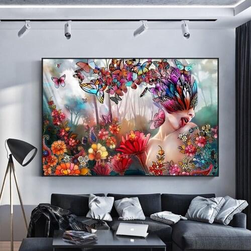 Sexy Makeup Woman Canvas Paintings On the Wall Art Posters And Prints Butterfly With Girl Nordic Art Pictures Home Decoration