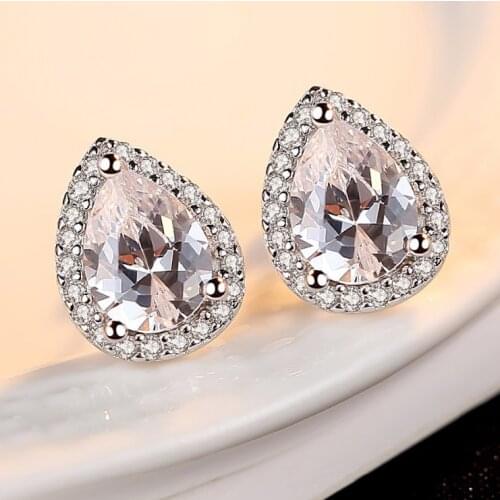 Cute Female Crystal AAA Zircon Stud Earrings Small Silver Color Double Earrings For Women Vintage Party Wedding Jewelry