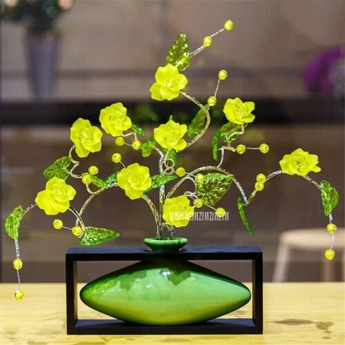 Modern Europe Simple Rectangle Ceramic Vase Ornament Artificial Crystal Flower Living Room Coffee Table Hotel Home Furnish Decro