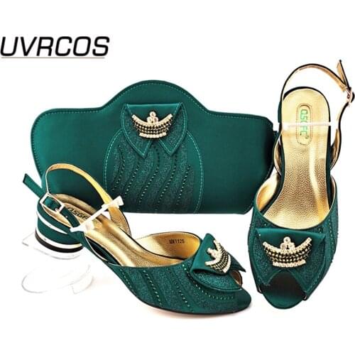 2021 Summer Italian Design African Hot Selling Avocado Color Party Wedding Ladies Shoes and Bag Set Decorated With Rhinestone
