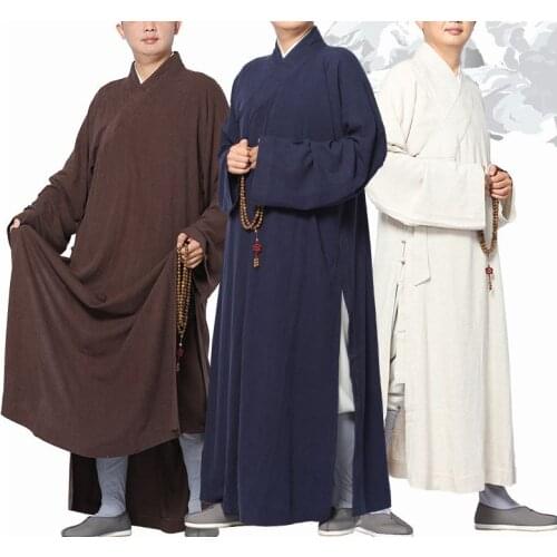 Unisex 6color cotton&linen Buddhist zen clothing shaolin monks kung fu robe lay uniforms meditation suits blue/red/coffee/grey