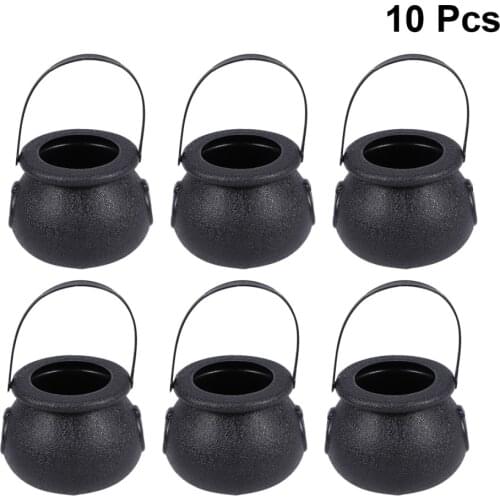 10pcs 5x7cm Halloween Candy Bucket Witchs Cauldron Trick or Treat Candy Pail Holder (Black)