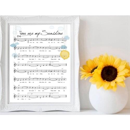 You are my sunshine Rhyme Songsheet Prints Nursery Wall Decor Musician Gift Poster Music Wall Art Canvas Painting Decoration
