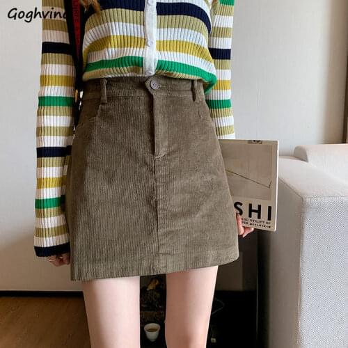 Skirts Women Solid Casual Corduroy A-Line Empire Above Knee Retro New Arrival Slim Button All-match Kroean Style Female Harajuku