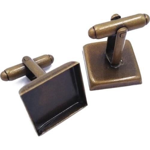 Cufflinks Antique Bronze Cufflink with 16mm 18mm 20mm 25mm Square Bezel Cup Mountings Wholesale Jewelry Findings CL038