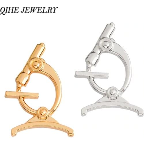 QIHE JEWELRY Gold Silver color Microscope Pin Brooches Microscope Jewelry Chemist Scientist Teacher Nature Lover Gifts