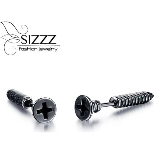 New Arrival Fashion Jewelry Delicate Stainless Steel Punk Accessories Screw Shape White/Black Man Woman Stud Earrings