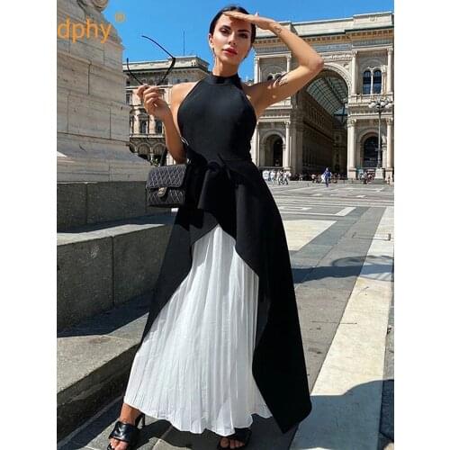 Free Shipping 2021 New Trendy Ruffles Design Two Pieces Set Sexy Backless Celebrity Party Female Bandage Tops Pleated Skirt Suit