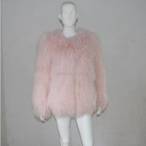 SJ029-03 China Clothing Factory Sale 60CM Light Pink Garment bust Big Size Fur Clothing Sheep Fur Winter Coat