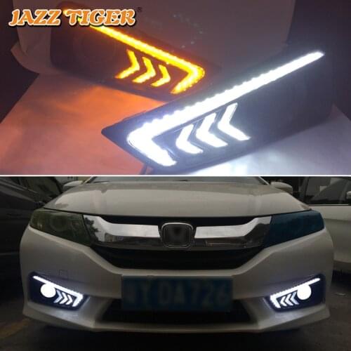 12V Daytime running lights For Honda City Grace 2015 2016 Drl for cars Sequential turn signal auto Led fog lights headlights