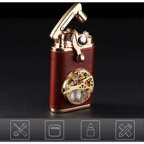 2020 variety of styles rocker arm kerosene lighters retro natural solid wood leather cigar lighter pure copper men and womengift