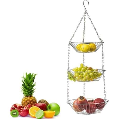 3 Tier Wire Hanging Fruit Basket Flower Holder Simple Storage Easy Clean Basket Modern Home Kitchen Candy Vegetable Storage