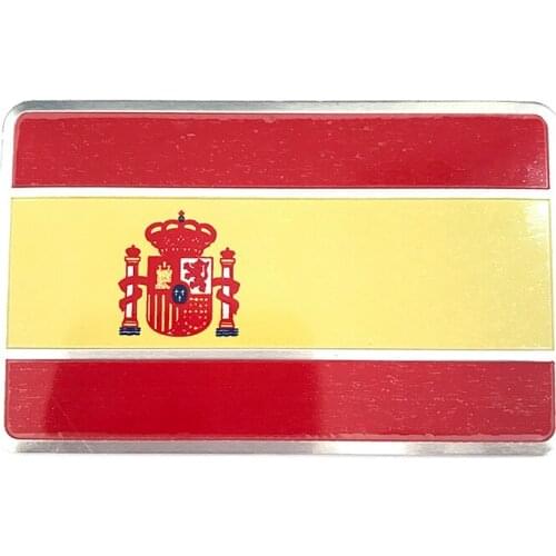3D Aluminum Spain National Flag Badge Front Grill Emblem Metal Stickers Car Grille Bumper Window Body Decoration Universal Decal