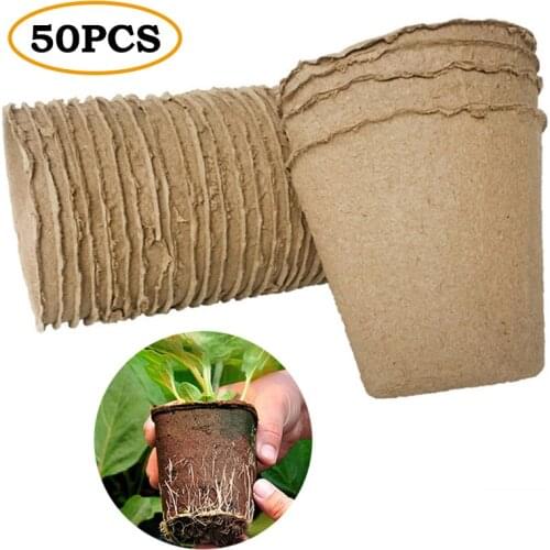 50PC Biodegradable Nursery Pots Round Pulp Flower Vegetable Seedlings Nursery Cup Eco-Friendly Garden Planting Grow Pot Supplies
