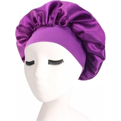 58cm Women Satin Solid Wide-brimmed Sleeping Hat Hair Band Night Sleep Bonnet Nightcap Unisex Cap Bonnet Hair Caps Jewelry