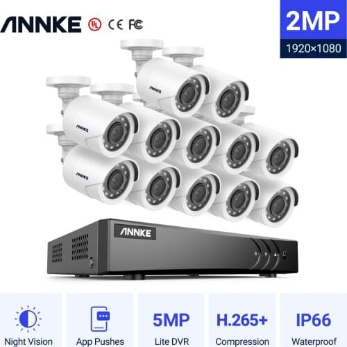 ANNKE 1080P H.265+ 16CH CCTV Camera DVR System 12pcs IP66 Waterproof 2.0MP White Bullet Cameras Home Video Security CCTV Kit