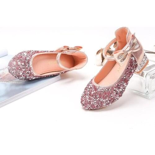 Girls sequin shiny princess shoes 2020 new little girl crystal heels 4-12 year old children single shoes