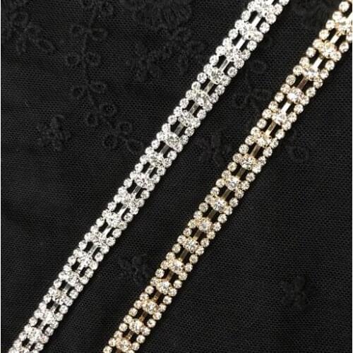 1 Yard Clear Sew Gold Silver Close Glass Chain Trim Rhinestone Trimming DIY Sewing Accessories Art Craft 9mm
