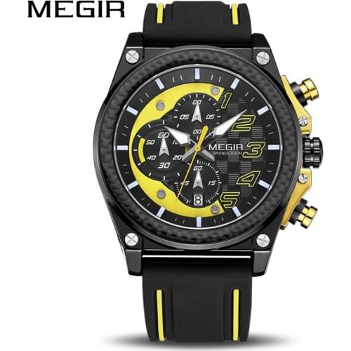 MEGIR Chronograph Sports Casual Watch Mens Waterproof Military Watches Men Top Luxury Relojes Hombre Silicone Strap Male Clock