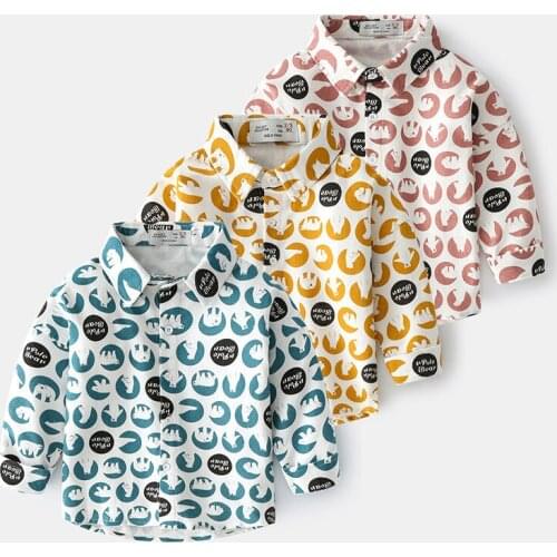 Autumn New Childrens Long Sleeve Shirt Korean Lapel Toddler Boys Print Shirts Casual Cartoon Cotton Tops for Boys Kids Clothes