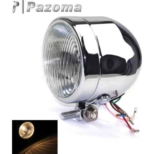 PAZOMA Motorcycle Bottom Mount Custom Headlamp Chrome Headlight For Cafe Racer Bobber Chopper