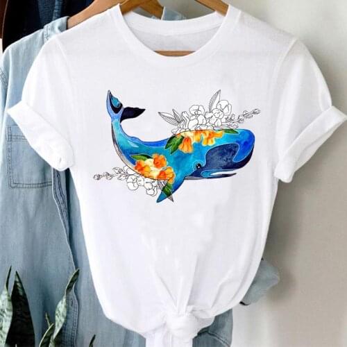 T-shirts Short Sleeve Flower Trend Style Print Clothes Women Cartoon Casual Fashion Graphic Tshirt Top O-neck Lady Female Tee