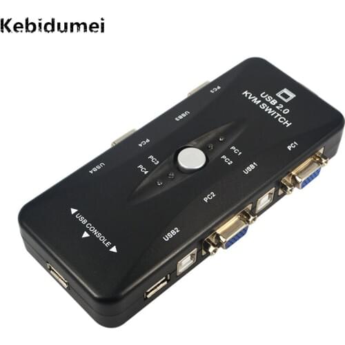 Kebidumei Newest Portable USB KVM 4 Ports Selector VGA Print Auto Switch Moniter Box VGA Splitter V322 USB 2.0 KVM Switch video