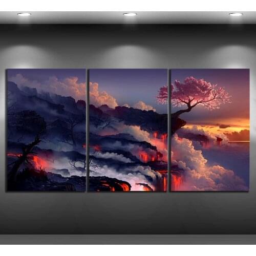 3 Pieces Scorched Earth Lava Landscape Sunset Canvas Painting Prints Wall Art Modular Pictures for Bedroom Livingroom Home Decor