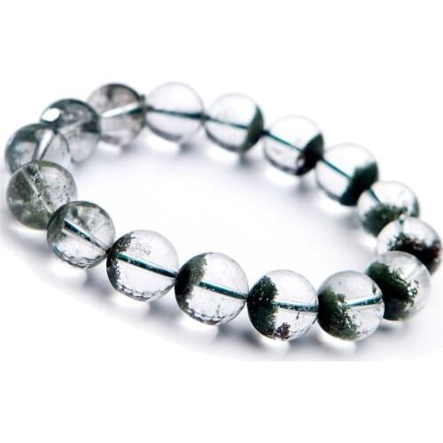 Genuine Green Natural Phantom Quartz Bracelets For Women Men 13mm Big Clear Crystal Stretch Round Bead Bracelet Drop Shipping