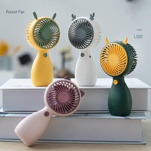 New Handheld Pocket Cartoon Fan USB Charging Lazy Desktop Mini Halter Little Fan Gift For Outdoor Travel Office