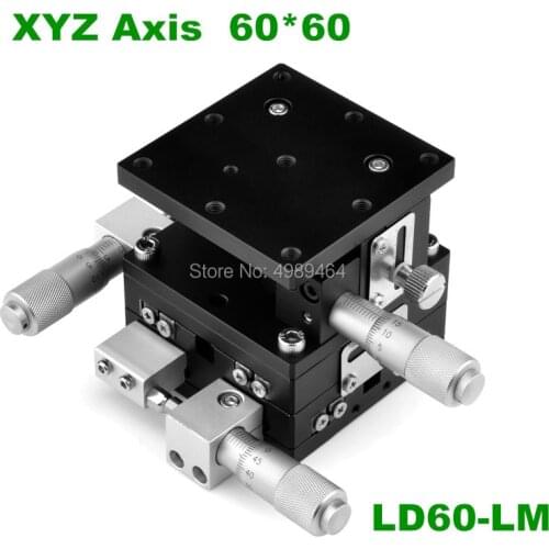 XYZ Axis LD60-LM Trimming Station Manual Displacement Platform Linear Stage Sliding Table 60*60mm XYZ60-LM cross rail