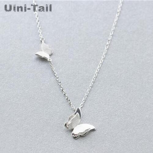 Hot Korean 925 sterling silver sweet double butterfly handmade necklace female temperament short paragraph clavicle chain