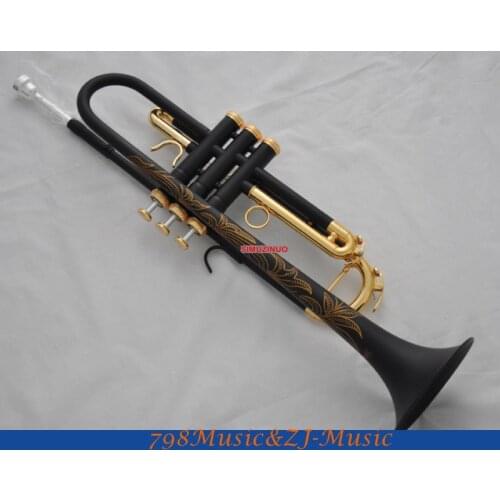Professional Matt Black Nickel Gold Plated Bb Trumpet Horn Monel Valve engraving+Case