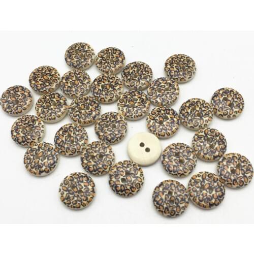 100pcs 15mm Natural Leopard Painted Wood Sewing Buttons Round 2 Holes DIY Button Embellishments Crafts