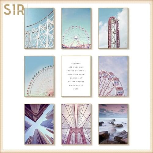 Pink Skyscraper Ferris Wheel Simple Letters Living Room Decoration Room Decor Aesthetic 3d Wall Decor Wall Art Poster