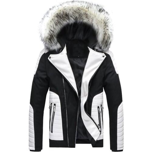 Russia Winter Parkas Men Fur Collar Thick Jacket British Style Patchwork Men Cotton Padded Coat Hooded Windproof parkas Male