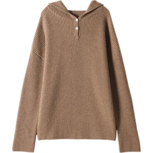 SHUCHAN SWEATER WOMEN Hooded 30% Cashmere 70% Wool New Womens Winter Sweaters 2021 Thick Loose Casual Pullovers