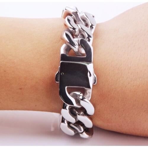 Strong Heavy Jewelry Stainless Steel Silver Color Polished Cuban Curb Chain Mens Bracelet Bangle8.5" High Quality Male Wristband
