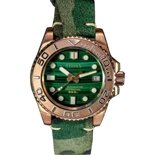 SHIRRYU Vintage Mens Diver Watch Green Textured Dial Sapphire Crystal Carved CuSn8 Bronze 20Bar NH35 Automatic Retro Watches
